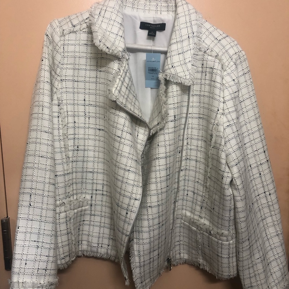 ANN TAYLOR Tweed Moto Jacket 14P NWT